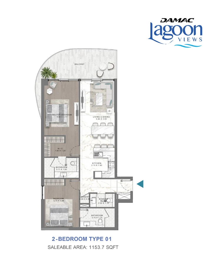 Damac Lagoon Views  2BHK Floor Plan